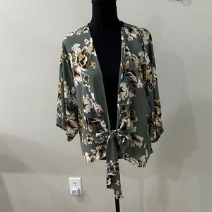 West Kei Floral Open-Front Kimono versatile  M  blue green rust